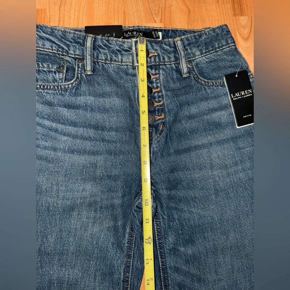 Ralph Lauren Women Size 0 Petite High Rise Flare Denim Jeans Expossed Button New - Picture 9 of 16